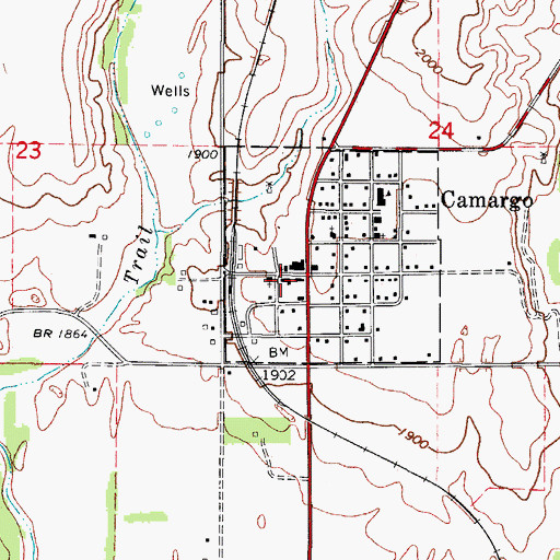 Topographic Map of Camargo Volunteer Fire Department, OK