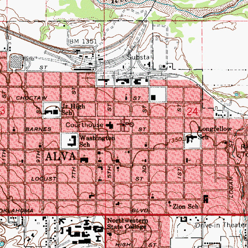 Topographic Map of Alva Fire Department, OK