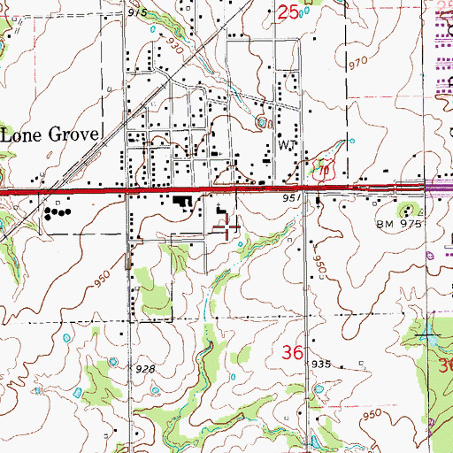 Topographic Map of Lone Grove Fire Department, OK