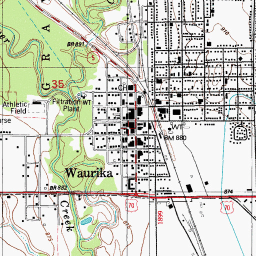 Topographic Map of Waurika Volunteer Fire Department, OK