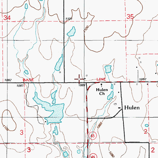 Topographic Map of Hulen Volunteer Fire Department, OK