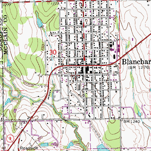 Topographic Map of Blanchard Fire Department, OK