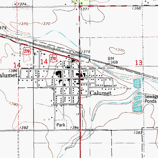 Topographic Map of Calumet Volunteer Fire Department, OK