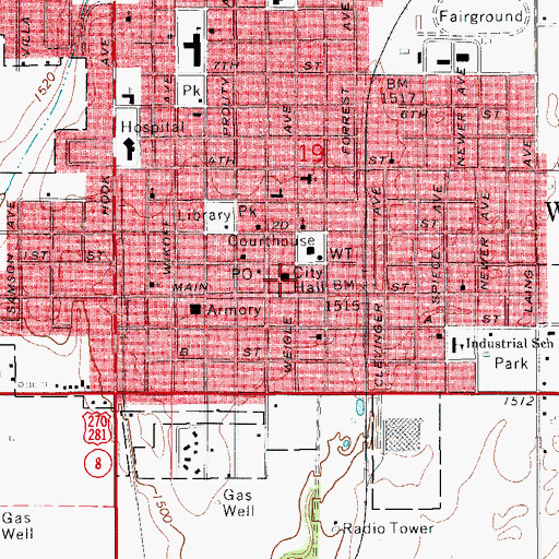 Topographic Map of Watonga Fire Department, OK