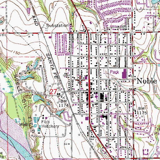 Topographic Map of Noble City Fire Department, OK