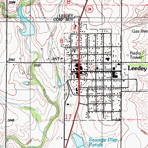 Topographic Map of Leedey Fire Department, OK