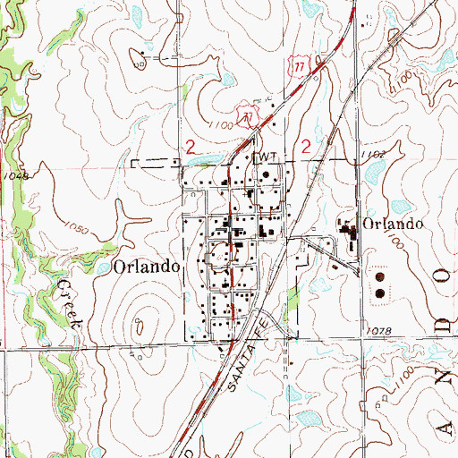 Topographic Map of Orlando Rural Fire Department, OK