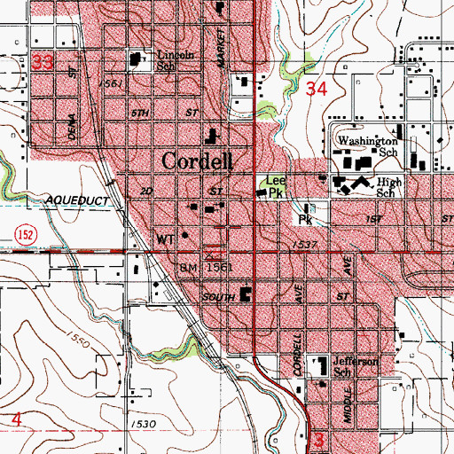 Topographic Map of Washita County Sheriff's Office's, OK