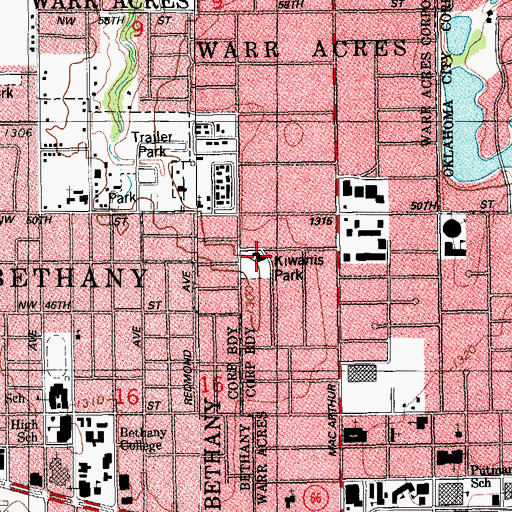 Topographic Map of Warr Acres Fire Department, OK