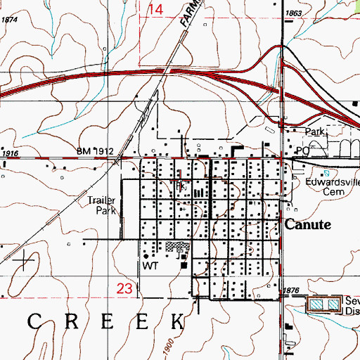Topographic Map of Canute Fire Department, OK