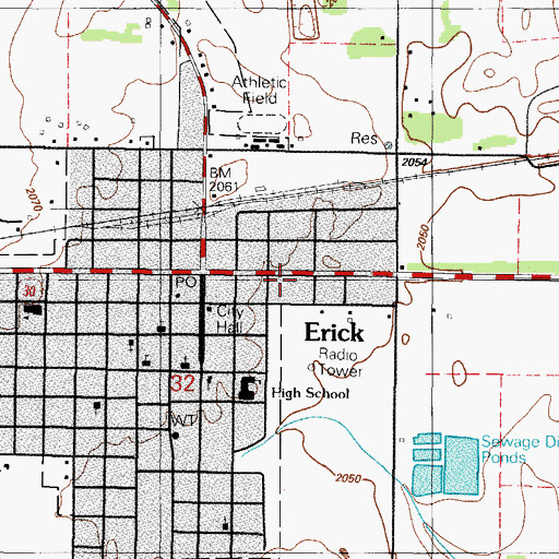 Topographic Map of Erick Fire Department, OK