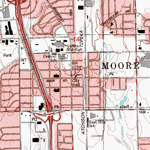 Topographic Map of Moore Fire Department Station 1, OK