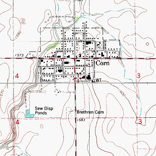 Topographic Map of Corn Fire Department, OK