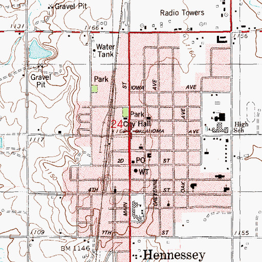Topographic Map of Life Emergency Medical Services of Hennessey, OK