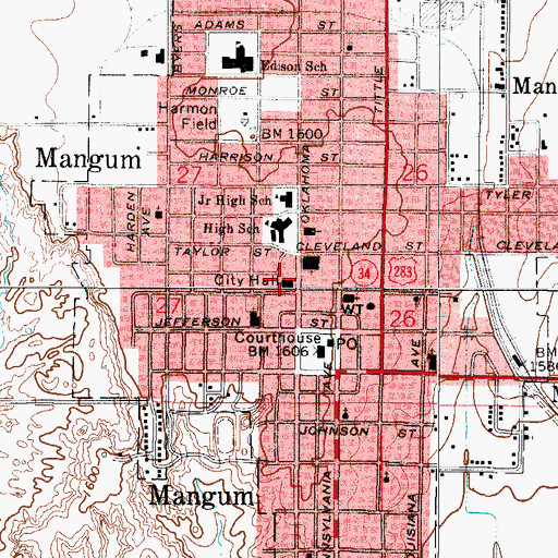 Topographic Map of Mangum Fire Department, OK
