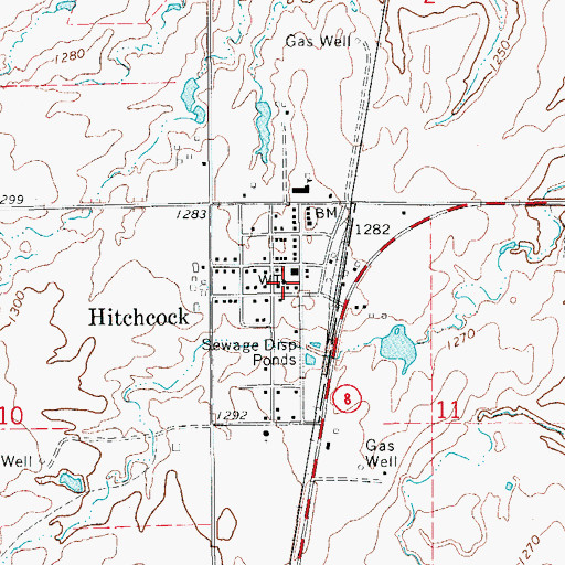 Topographic Map of Hitchcock Fire Department, OK