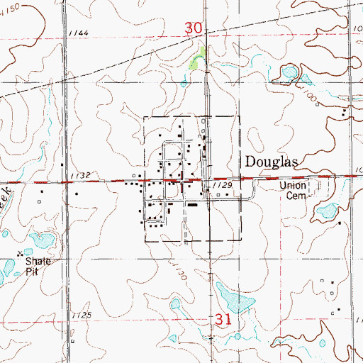 Topographic Map of Douglas Volunteer Fire Department, OK