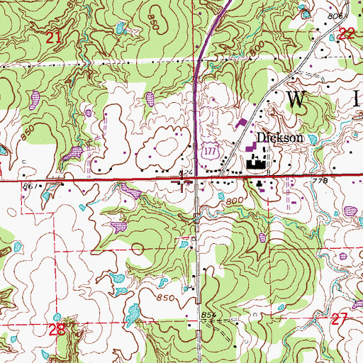 Topographic Map of Dickson Volunteer Fire Department Station 1, OK