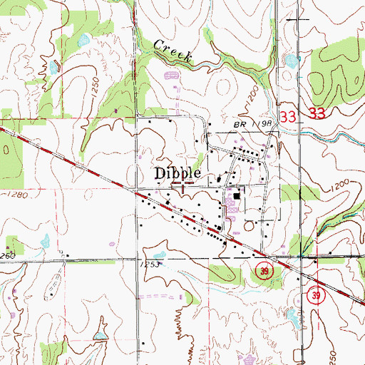 Topographic Map of Dibble Volunteer Fire Department, OK