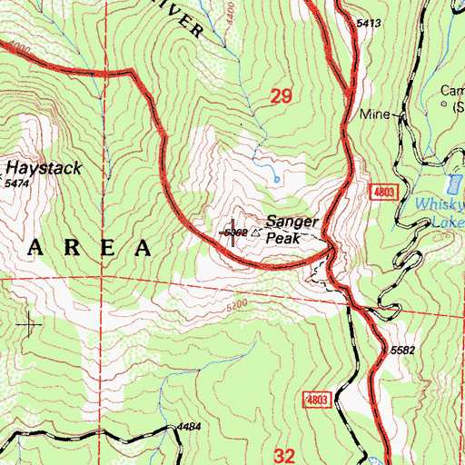 Topographic Map of Sanger Peak, CA
