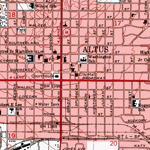 Topographic Map of Altus Central Fire Station, OK