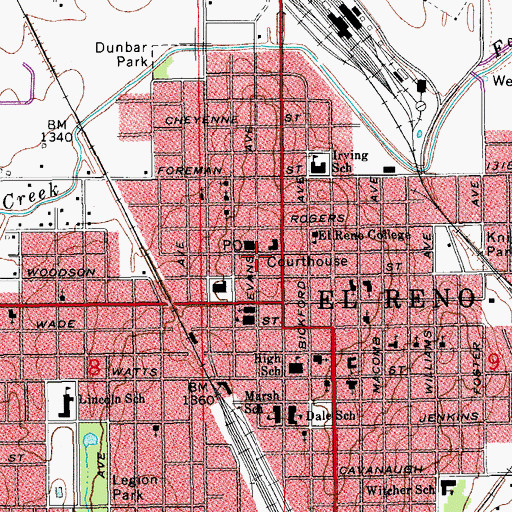 Topographic Map of El Reno Fire Department Station 2, OK