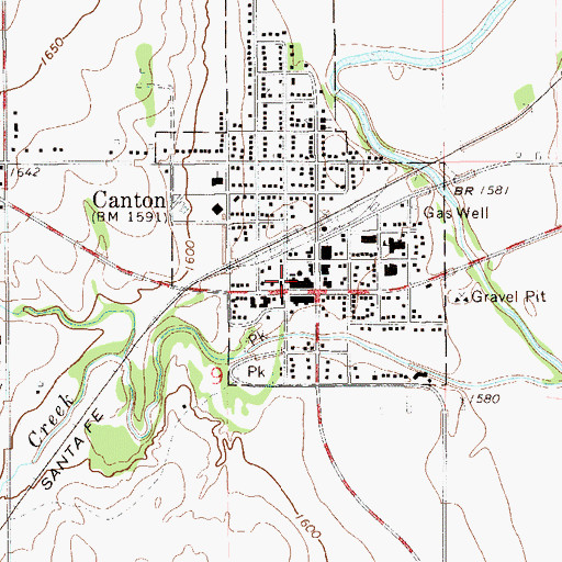 Topographic Map of Canton - Longdale Ambulance Service, OK