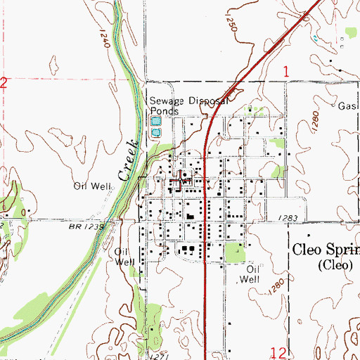 Topographic Map of Cleo Springs Fire Department, OK