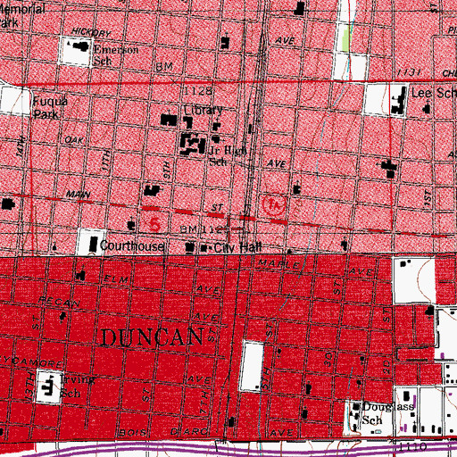 Topographic Map of Duncan Fire Department Headquarters, OK
