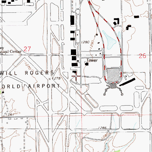 Topographic Map of Will Rogers World Airport Fire Department, OK