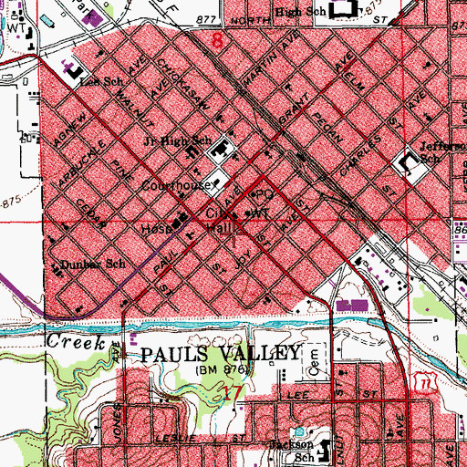 Topographic Map of Pauls Valley Fire Department Station 1, OK