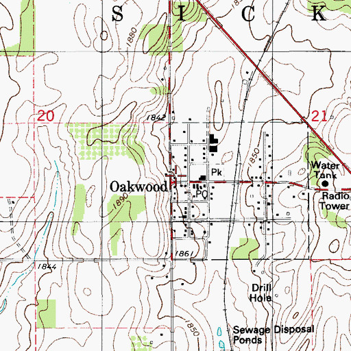 Topographic Map of Oakwood Fire Department, OK