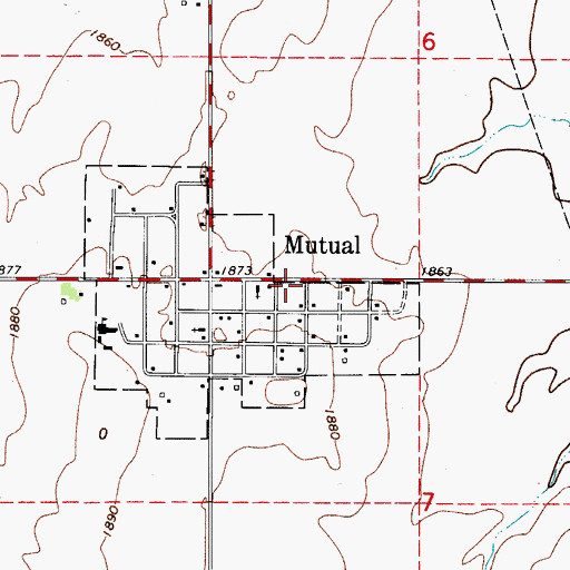 Topographic Map of Mutual Volunteer Fire Department, OK