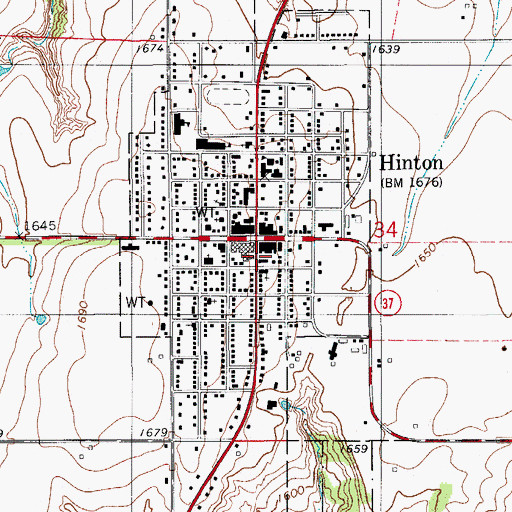Topographic Map of Hinton Volunteer Fire Department, OK