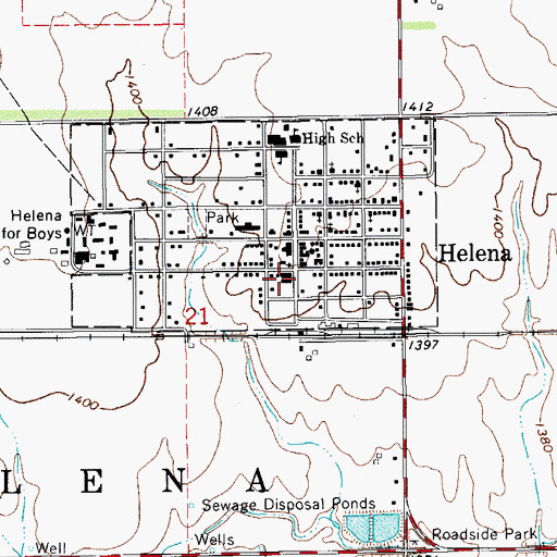Topographic Map of Helena Volunteer Fire Department, OK