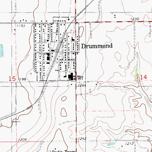Topographic Map of Drummond Fire Department, OK