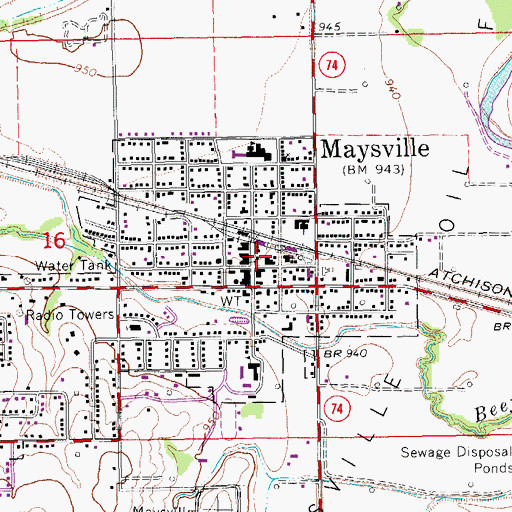 Topographic Map of Maysville Fire Department, OK