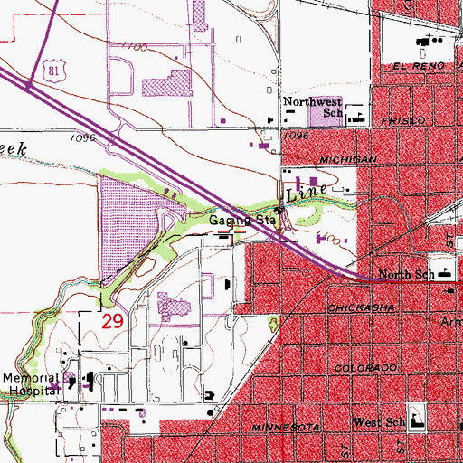 Topographic Map of City of Chickasha Fire Station 1, OK