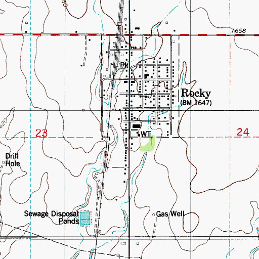 Topographic Map of Rocky Volunteer Fire Department, OK