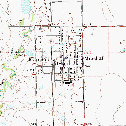 Topographic Map of Marshall Volunteer Fire Department, OK