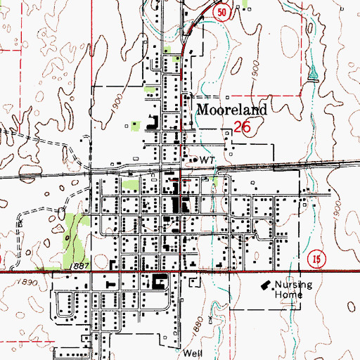 Topographic Map of Mooreland Volunteer Fire Department, OK