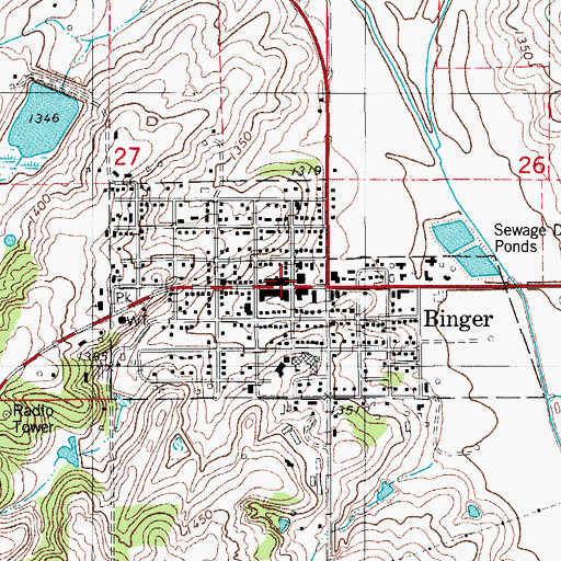 Topographic Map of Binger Fire Department, OK