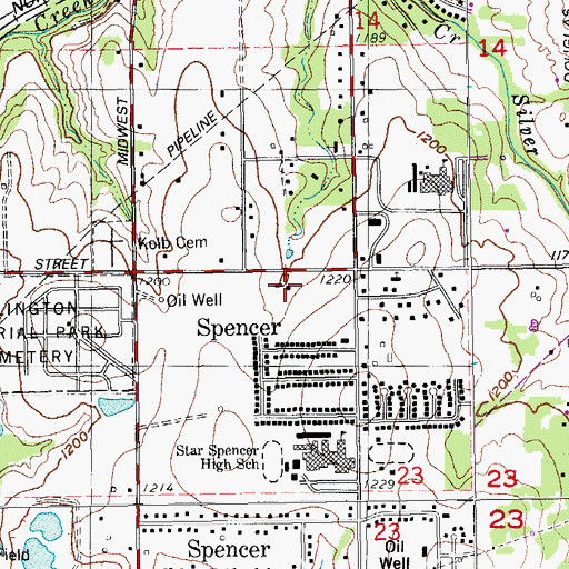 Topographic Map of Spencer Fire Department, OK