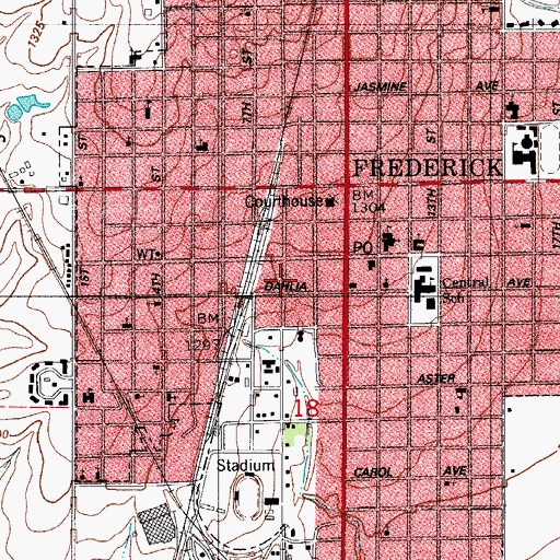 Topographic Map of Frederick Fire Department, OK