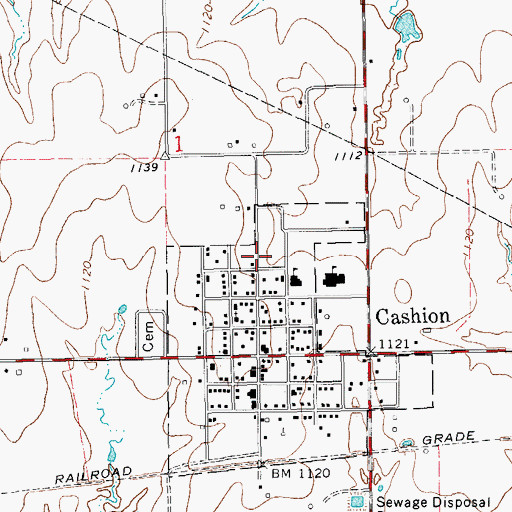 Topographic Map of Cashion Fire and Emergency Medical Services, OK