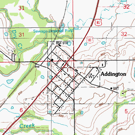 Topographic Map of Addington Volunteer Fire Department, OK