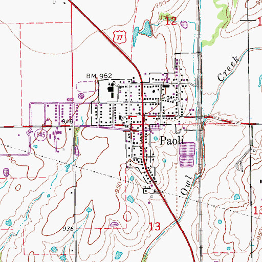 Topographic Map of Paoli Fire Department, OK