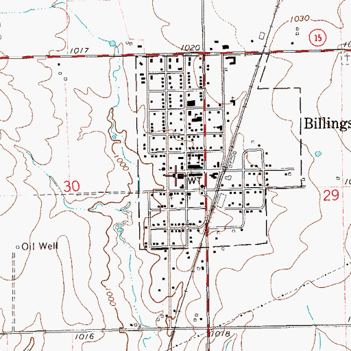Topographic Map of Billings Fire Department, OK