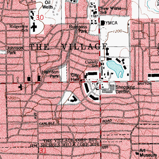 Topographic Map of The Village Fire Department, OK
