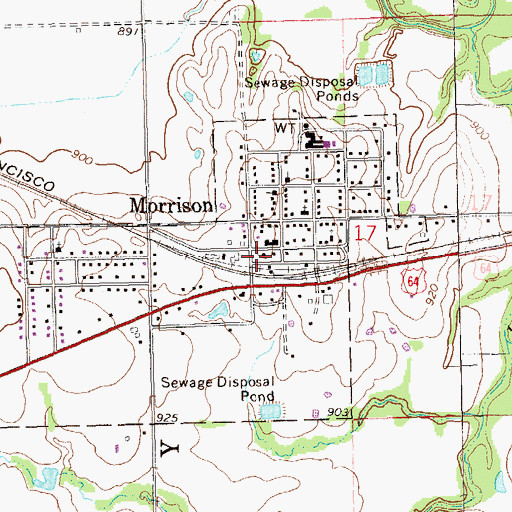 Topographic Map of Morrison Volunteer Fire Department, OK